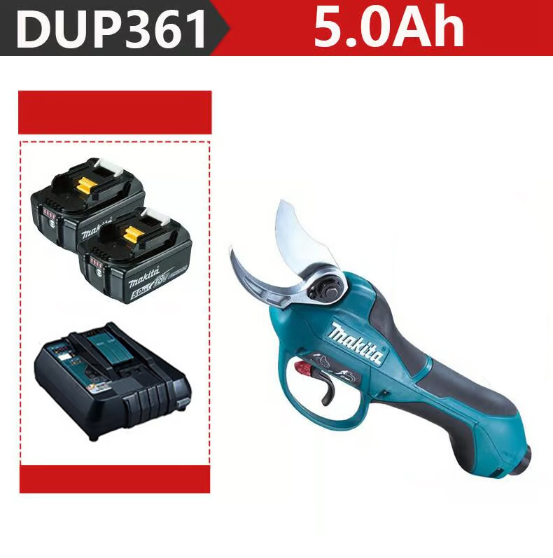 [MAKITA DUP361 PT2 1000 W genėjimo žirklės + dvi 5,0 Ah 36 V baterijos + įkroviklis] 6 valandų akumuliatoriaus veikimo laikas